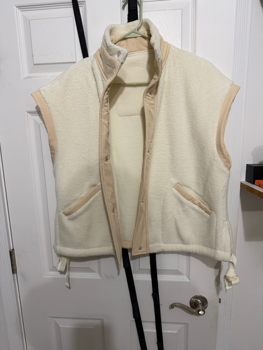 Cream Fleece Vest with Beige Trim - Women’s Cozy Layering Vest
